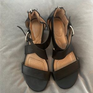 Dexflex Comfort Black zip back wedge sandals